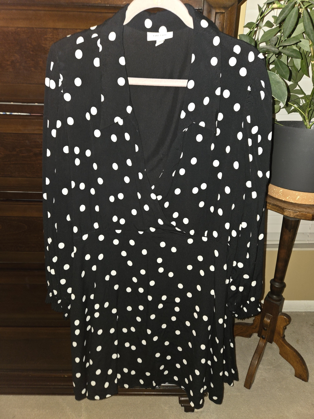 Black White Polka Dot Wrap Dress